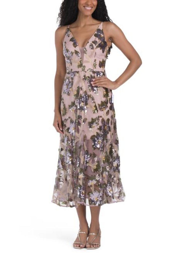 Dress The Population Sequin Embroidered Midi Dress